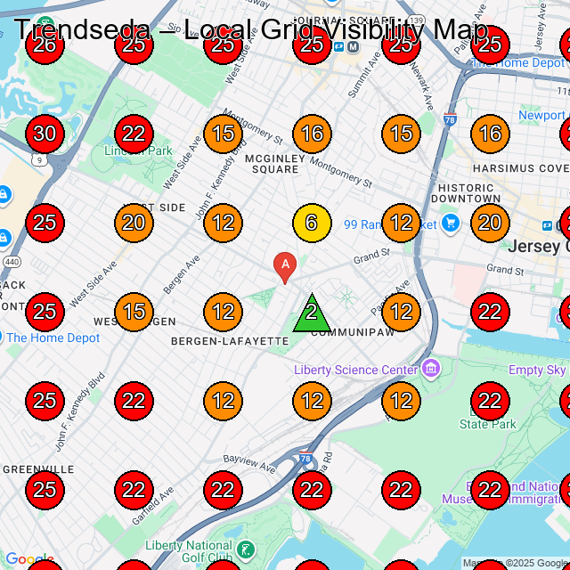 Trendseda GeoGrid visibility map for Clothing Store in Newark